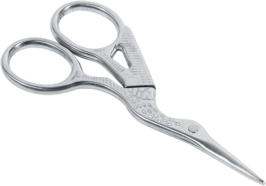 Raguso 1Pc Vintage Stainless Steel Embroidery Sewing Tools Crane Shape Shears Cross Stitch Scissors for Cutting Fabric(Silver)