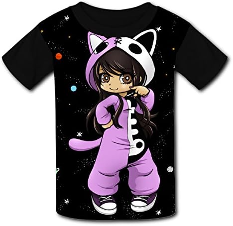 ICENOG Kids Aphmau_Cat Printing Short Sleeve T Shirt Tee For Boys (Black) S