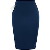 Kate Kasin Womens Knee Length Elastic Waist Basic Stretchy Bodycon Business Pencil Skirt
