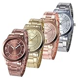 Doinshop Women Fashion Analog Quartz Waterproof Stainless Steel Band Watches wholesale Pack 4