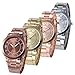 Doinshop Women Fashion Analog Quartz Waterproof Stainless Steel Band Watches wholesale Pack 4