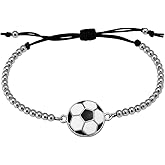Soccer Bracelet, Soccer Jewelry, Adjustable Silver Beads on Black Strings Soccer Bracelet, Soccer Gifts For Women