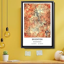 Brighton Map Poster, Michigan Map Art Poster, Map