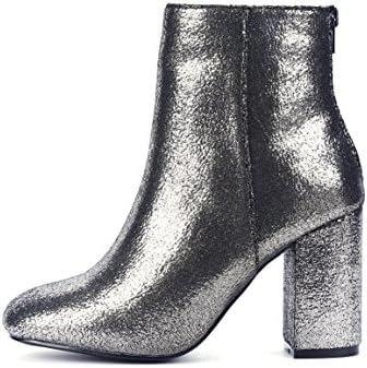 DFRNT Women’s Zoya Metallic Textured Finish Ankle Boots (9 US - 40 EU, Silver)
