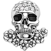 Gothic Crystal Skull Enamel Brooches Pin Women Men Vintage Punk Rhinestone Flower Skeleton Lapel Pins Halloween Cosplay Party Hip-Hop Rock Biker Accessories Fashion Jewelry