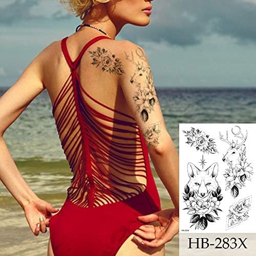 Amazon 1ピース3dフラワーローズ一時的な入れ墨ステッカー女性女の子ドットパターンセクシーなボディーアートタトゥーブラックデイジーフローラ タトゥーシール 通販