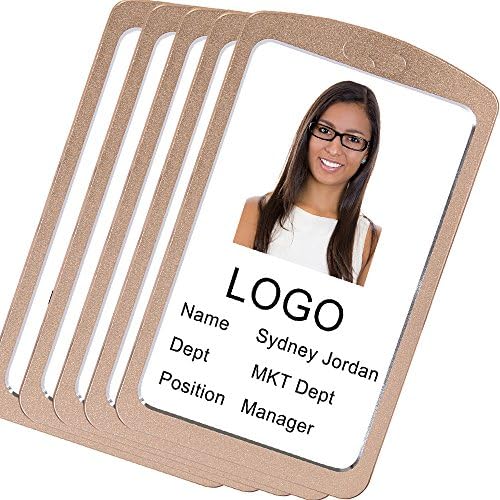 Acctrend Aluminum Badge Holder with Neck Lanyard, Gold (5PCS)