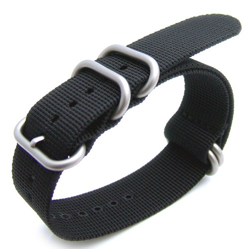 24mm NATO 5 Rings Zulu Heavy Thread Nylon-Black - Brush Buckle