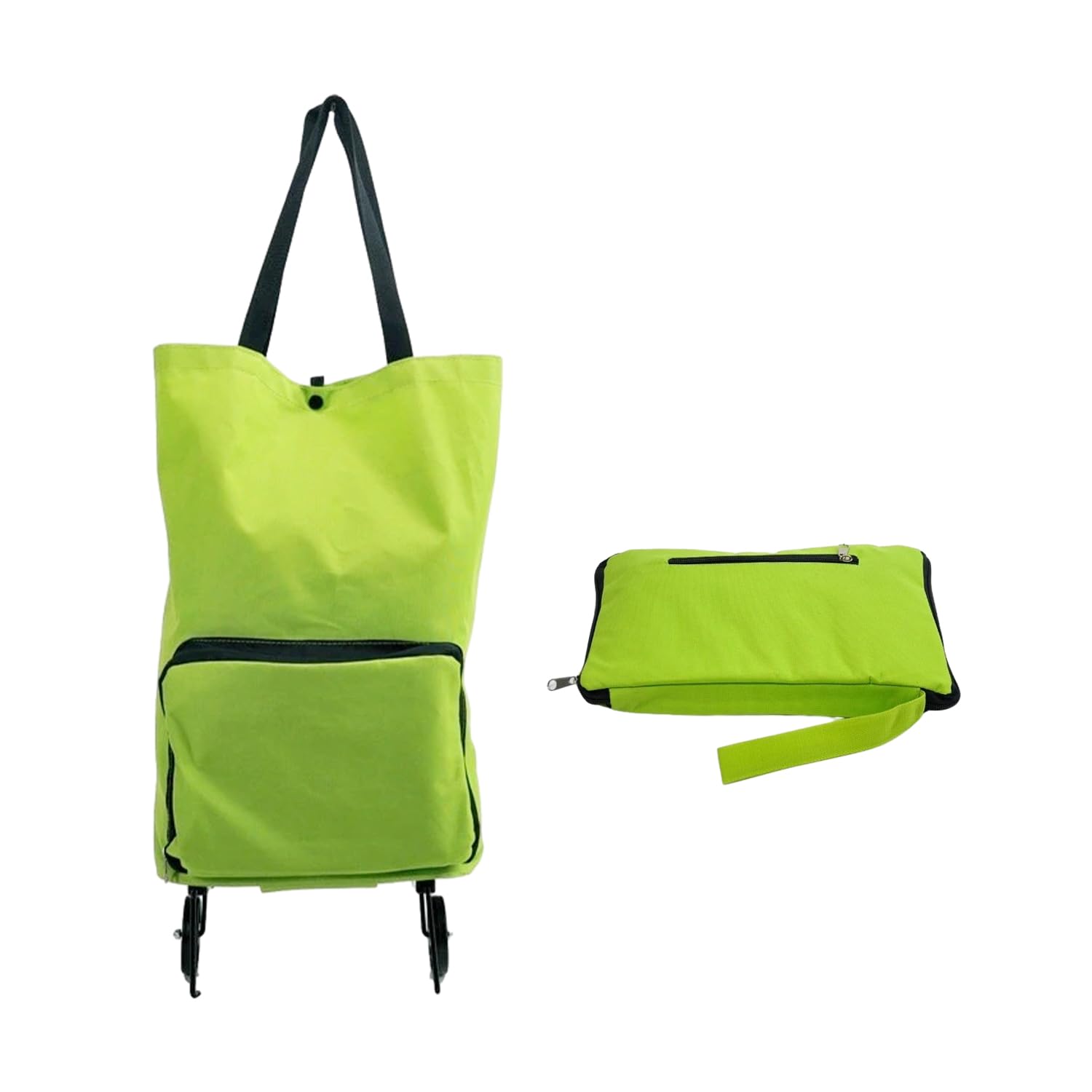 GVSAVY 1pcs Green Folding Trolley Bag, Foldable Supermarket Shopping Cart, Waterproof Practical Shopping Bag, Grocery Bag Cart, Portable Oxford Cloth Tote Bag