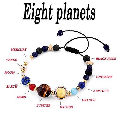 DZTZ Natural Stone Combination Bracelet,Solar System Eight Planetary Bracelets Natural Stone Bead Bracelet (B)