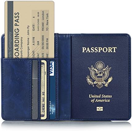 TDA Travel Passport Holder Wallet Multi-Purpose RFID Blocking ID Cards PU Leather Case Cover (Dark Blue)