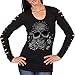 Hot Leathers Bandana Skull Women's Long Slit Sleeve Biker T-Shirt (Black, Large)