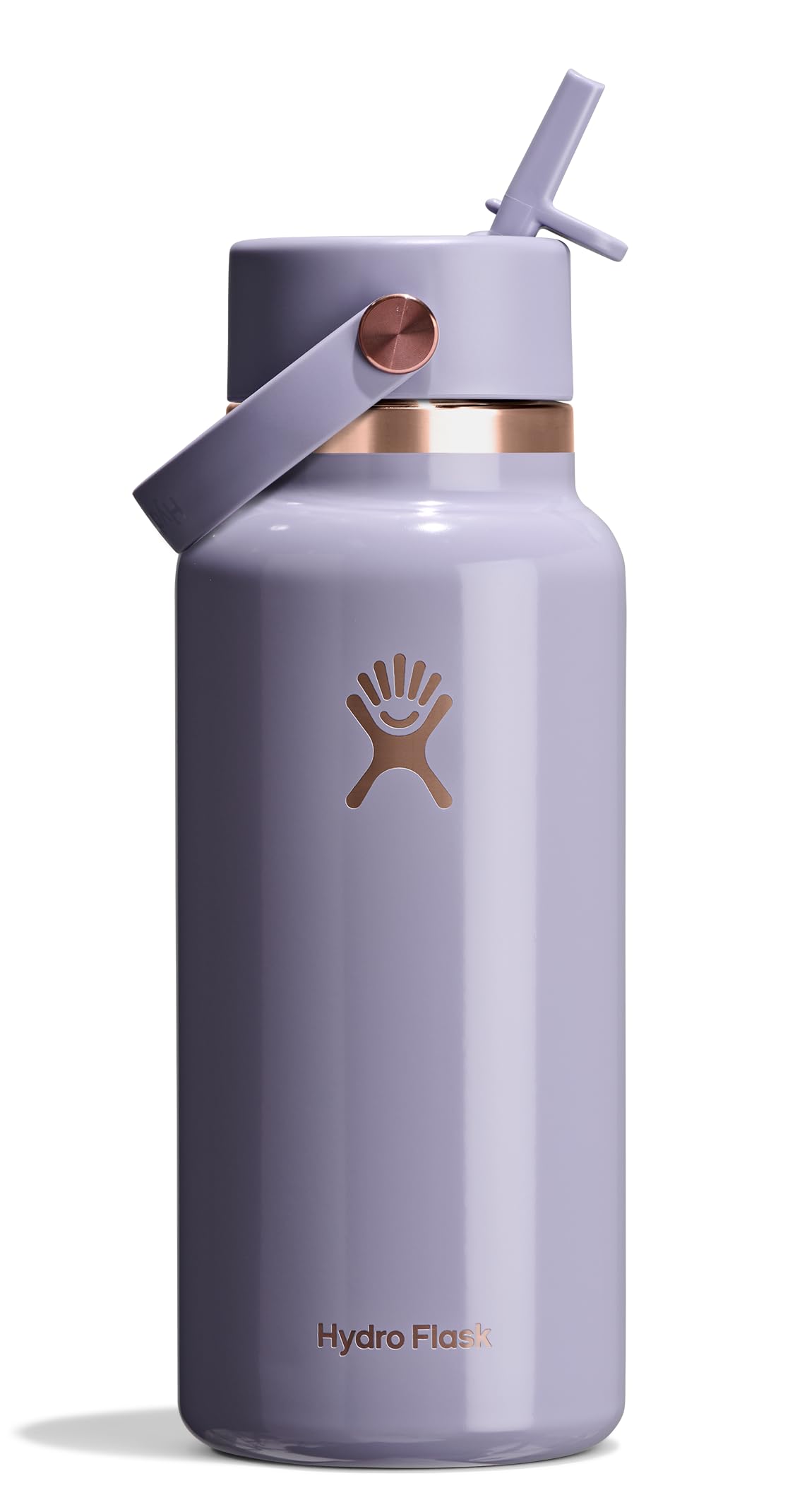 Hydro Flask Water Bottle - Insulated Stainless Steel - Wide Mouth Flex Straw Lid, Non Spill, Leakproof and Refillable in 32 Oz Vapor Rose Gold Image