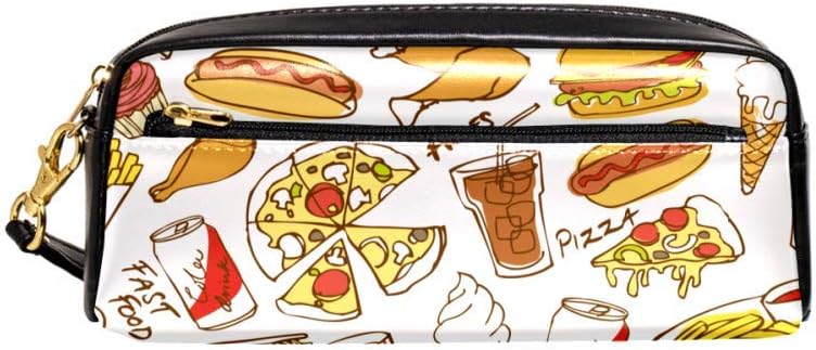 Fast Food Portable PU Leather Pencil Case School Pen Bags Stationary Pouch Case Large Capacity Makeup Cosmetic Bag