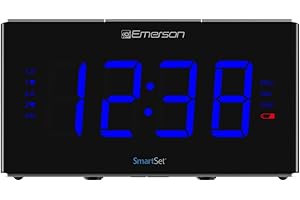 Emerson Smartset Sound Therapy Alarm Clock Radio with White Noise/Nature Sounds 1.8" LED Display Black/Blue, ER100105