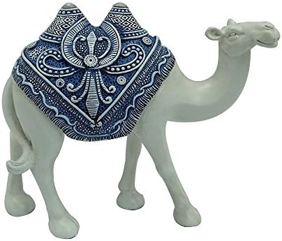Turtle King 2-Humpback Standing White with Blue Blanket Camel Figurine