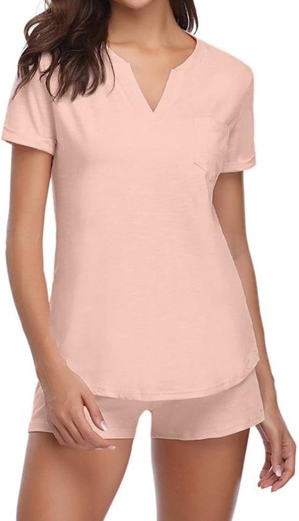UONQD Women Striped Sleeveless Pajama Tops Bamboo Set