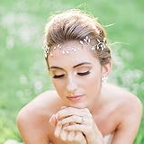 Yean Silver Bride Wedding Headband Leaf Bridal Hair Vine Accessories Headpiece for Women and Girls