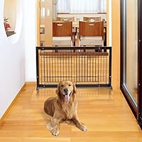 PETSJOY Indoor Safety Gate Baby Gate Folding Adjustable Wooden Pet Gate Dog Slide Gate Free Standing Step Over Gate Baby Pet Fence for Corridor, Doorway, Stairs, Extra Wide, Cherry