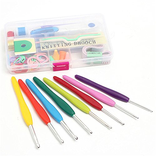 Crochet Hook with Case-Soft Crochet Hooks -Knitting Needles Ergonomic Handles Aluminum Multicolor for Arthritic Hands- Knitting Tools (52pcs)
