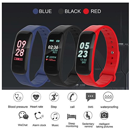 Fitness Tracker Watch,AMA(TM) New Version Waterproof Bluetooth Smart Sports Watch with Heart Rate Blood Oxygen Pressure Sleep Monitor Pedometer Calorie Counter Smart Band with Colorful Screen (Black)