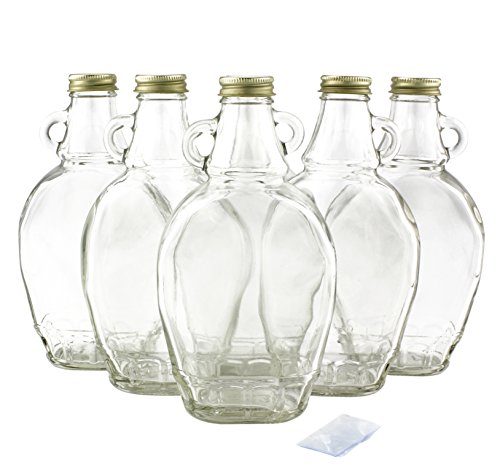 Click Here to See More Images 8-Ounce Empty Syrup Bottles for Canning (6-Pack); w/Metal Lids & Shrink Bands; Clear Glass Bottles Great for Maple/Berry/Pancake Syrup or Sauces