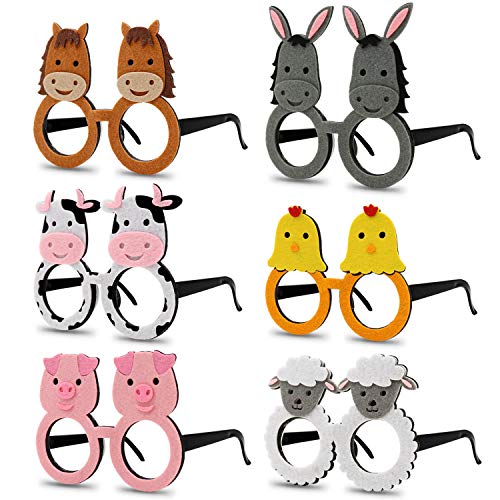 6pcs Farm Animal Glasses Barnyard Party Favors Eyeglasses Frame Creative Funny Eyewear Costume Birthday Party Supplies