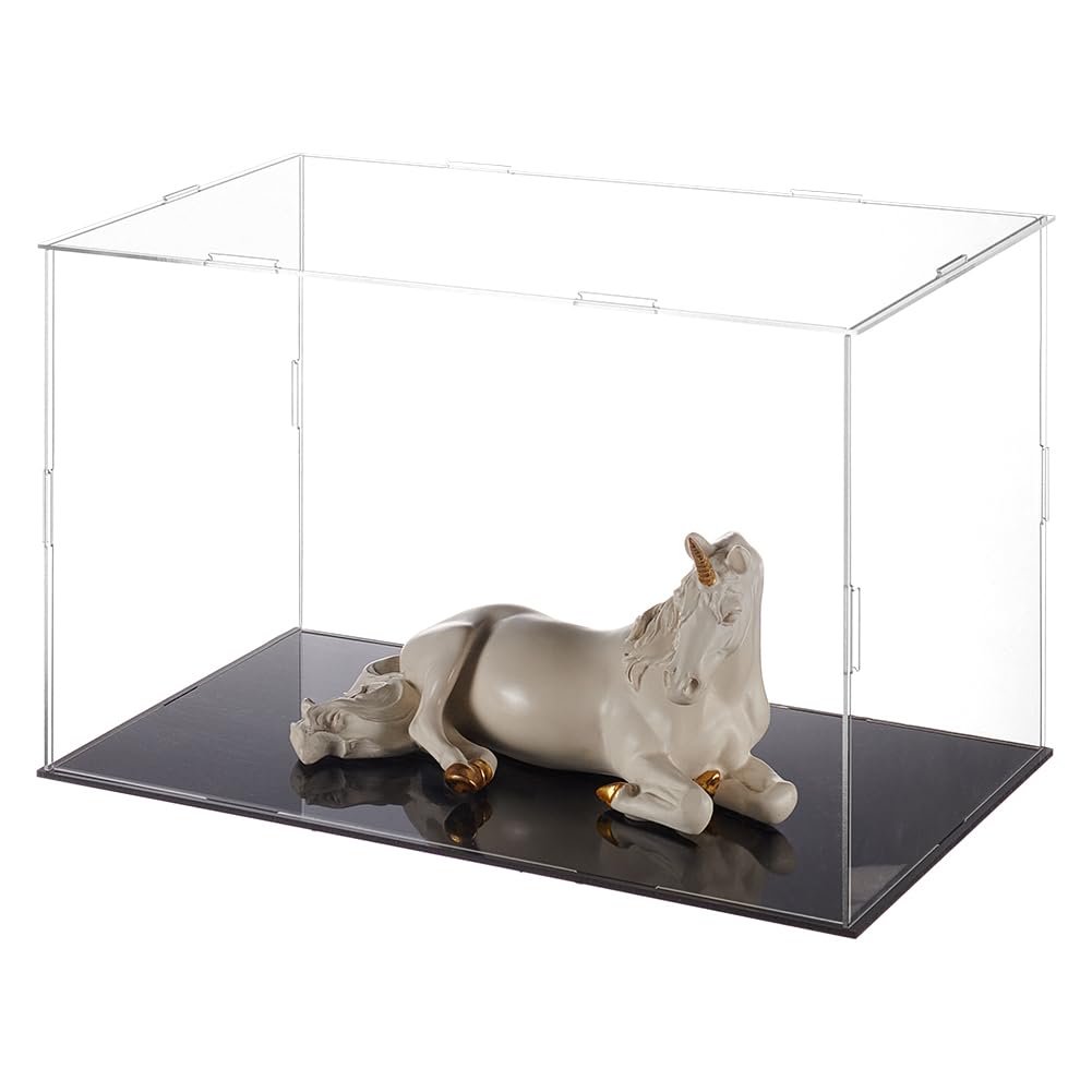 FINGERINSPIRE Plastic Minifigure Display Cases 31x21x20.5cm Clear Dustproof Action Figure Display Box with Black Base Display Cabine for Models, Building Blocks, Doll and Collection