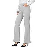 IPMQ Womens Straight Leg Dress Pants Stretchy Bootcut Work Pants Button Casual Slacks with Pockets