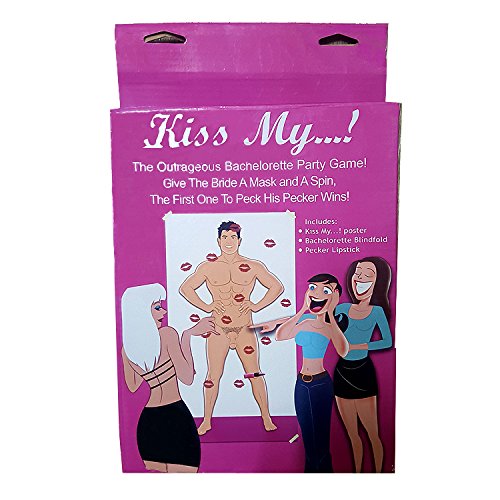 Celeb-in-NY Kiss My Game [Improved Quality] Bachelorette Party & Bridal Shower Game, Fun & Naughty Favor Party Game with a Poster and Lipstick