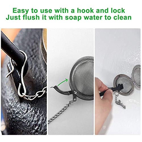 12Pcs Stainless Steel Tea Ball Mesh Tea Infuser Strainers Premium Tea Filter Tea Interval Diffuser with Extended Chain Hook for Brew Loose Leaf Tea and Spices & Seasonings - Thumbnail 4