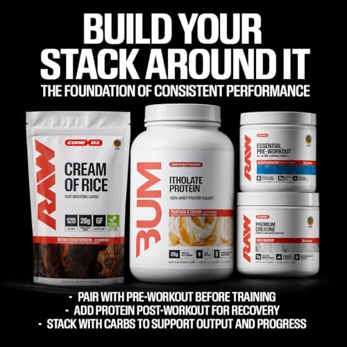 RAW Nutrition Creatine Monohydrate Powder, Unflavored (100 Servings) - Micronized Creatine Monohydrate Supplement for Workout Performance, Build Muscle & Strength - Creatine Powder for Men & Women
