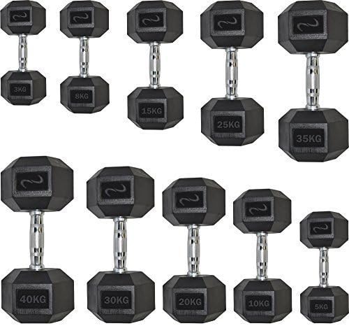 Ultimo Sports Rubber Hexagonal Hex Dumbbell Weights - (Singles or Pairs)