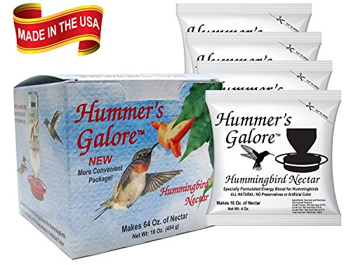 Hummers Galore, Hummingbird Food, All Natural Hummingbird Nectar for Healthy Hummingbirds, 4 packets, makes 64 Ounces