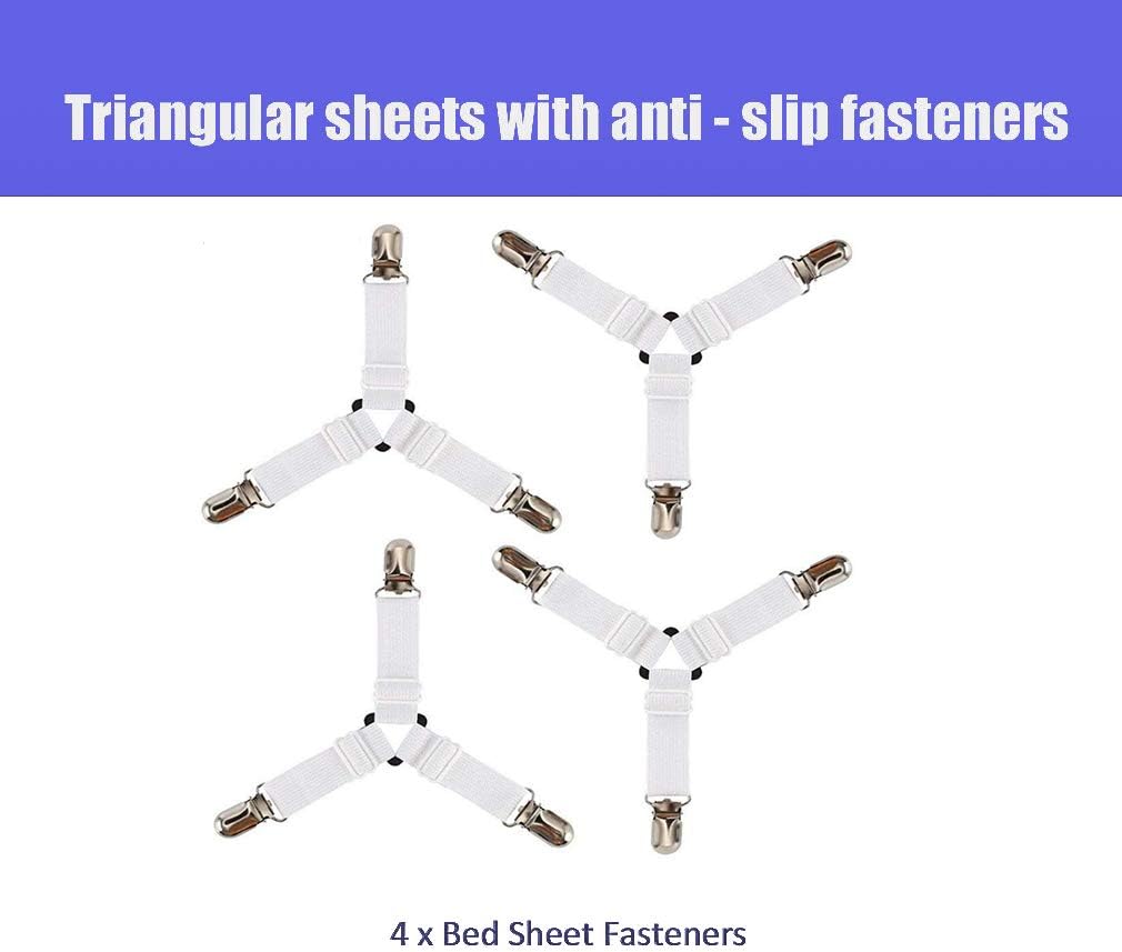 Bed Sheet Holder Straps, Adjustable Elastic Bed Sheet Fasteners and 3 Way Mattress Cover Holder Fasteners ,The Triangle Sheet clips Keeping Sheets Place for Bed and not Wrinkled,White (4 PCS): Home & Kitchen