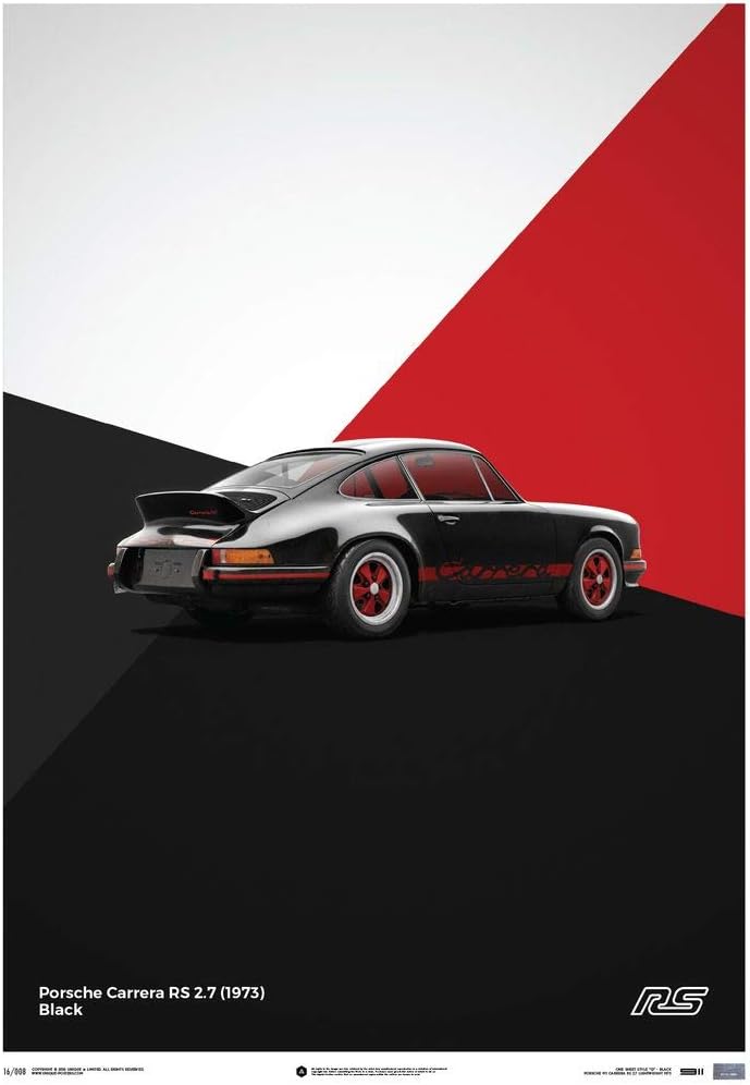 Automobilist Porsche 911 RS - Black - Unique Design Limited Edition Poster - Standard Poster Size 19 ¾ x 27 ½ Inch