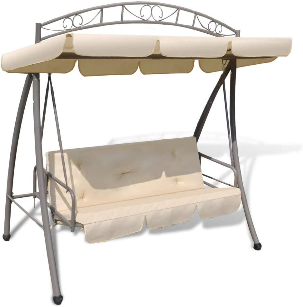 vidaXL Columpio Doble de Jardín con Toldo Blanco Arena Banco Balancín