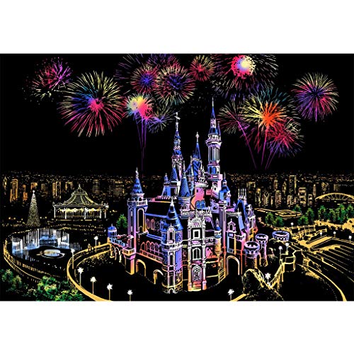 Eraimp Scratch Art Paper, Rainbow Painting Sketch Pad, Night View Scratchboard for Adult and Kids, DIY Arts & Crafts, with Wooden Stylus, Exquisite Packaging - 15.94"x11.2", Castle