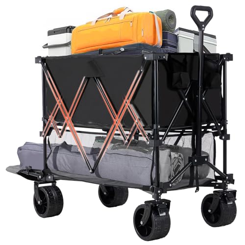 NEWBULIG Large Capacity Folding Double Decker Wagon with Brakes, 440lbs Wagons…