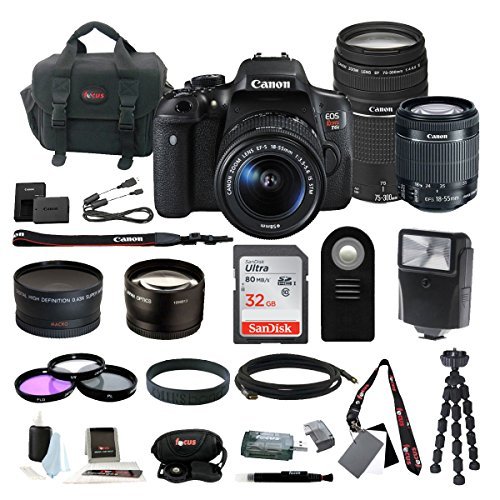 Canon EOS Rebel T6i Digital Camera: 24 Megapixel 1080p HD Video DSLR Bundle With 18-55mm & 75-300mm Lens 32GB SD Card Tripod Filter Kit Bag Flash & More- Professional Vlogging Sports and Action Camera