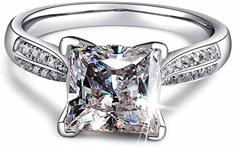 wattana 2ct Princess Cut AAA CZ 925 Silver Women's Engagement Wedding Band Ring Size 4-9 By Wat (7)