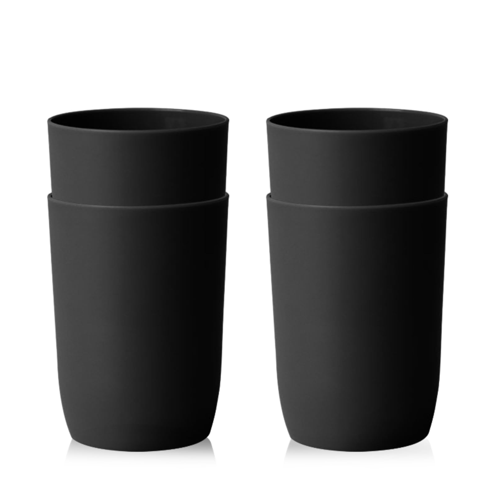 Qulable Plastic Cups Reusable Unbreakable Tumblers, Set of 4 Travel Mugs, Mouthwash Bathroom Cup Stackable, Plastic Water Cup 280ml for Adults Kids, Dishwasher & Microwave Safe (Black)