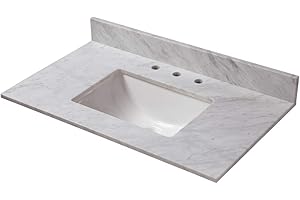 CAHABA CAVT0168 37" x 22" Carrara Marble Vanity Top with Trough Bowl and 8" Faucet Spread