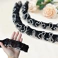 Kuasting Ruffled Pleated Lace Trim - 3 Yards, Black & White Chiffon Fabric For Dress Decoration, Sewing, And DIY Crafts - View #6