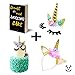 Unicorn Cake Topper with Eyelashes + Headband + Cake Recipe eBook, Gold Horn Party Supplies Birthday Toppers
