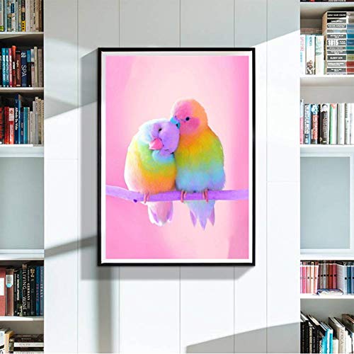 DIY 5D Pink Bird Diamond Painting Kits Full Drill Diamond Painting by Number Kits Pink Bird Cross Stitch Embroidery Mosaic Making Arts Craft for Home Wall Decor - Thumbnail 2