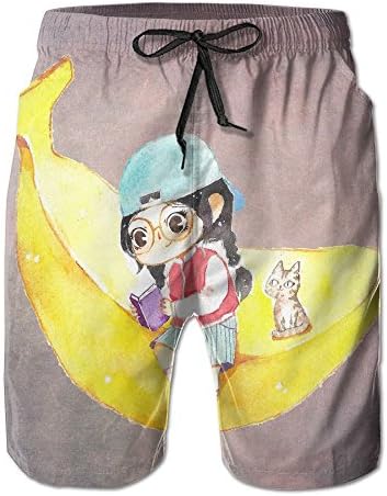 Girl And Cat Sit On Banana Swim Trunks Quick Dry Beach Board Shorts Men Pants Household Shorts