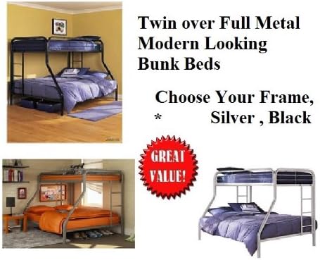 BUNK BEDS SET TWIN TOP FULL SIZE BOTTOM DORM BED TEENS KIDS GUEST ROOM MODERN