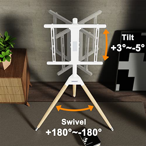 WORLDLIFT Tripod TV Floor Stand for Universal 32-60 Inch TVs,Height Adjustable Easel TV Stand Mount Height Adjustable with Swivel and Tilt,Max Load 35KG,White