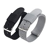CUCOL 2PC Nylon Watch Band Replacement Watch Strap 20mm(black and grey)